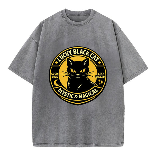 Mystic Feline Emblem - Vintage T-shirt - Grey