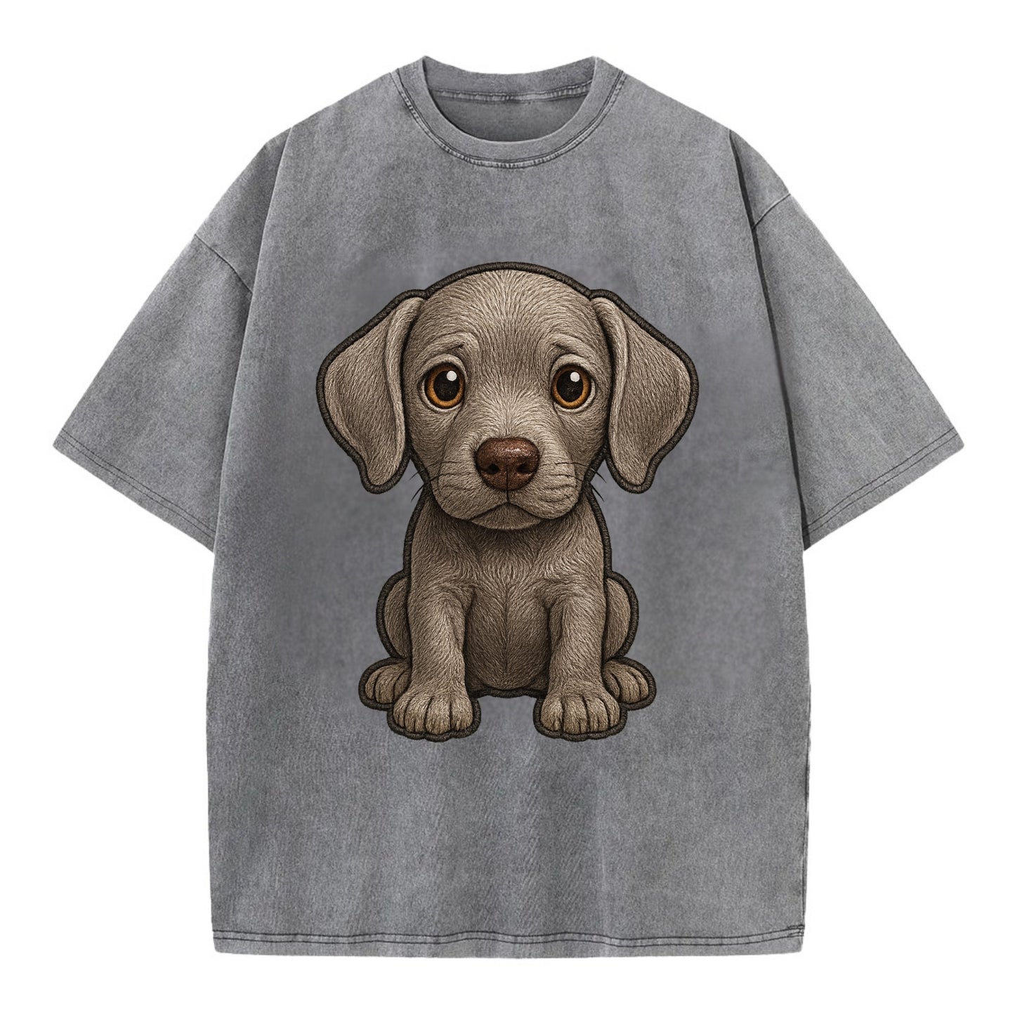 Baby Weimaraner Puppy - silver-gray coat, amber eyes, sleek body, front-facing, - Vintage T-shirt - Grey
