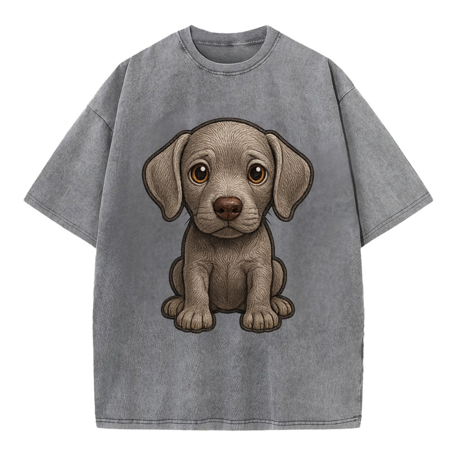 Baby Weimaraner Puppy - silver-gray coat, amber eyes, sleek body, front-facing, - Vintage T-shirt - Grey
