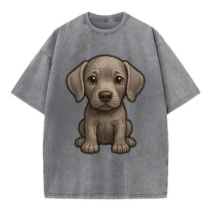 Baby Weimaraner Puppy - silver-gray coat, amber eyes, sleek body, front-facing, - Vintage T-shirt - Grey