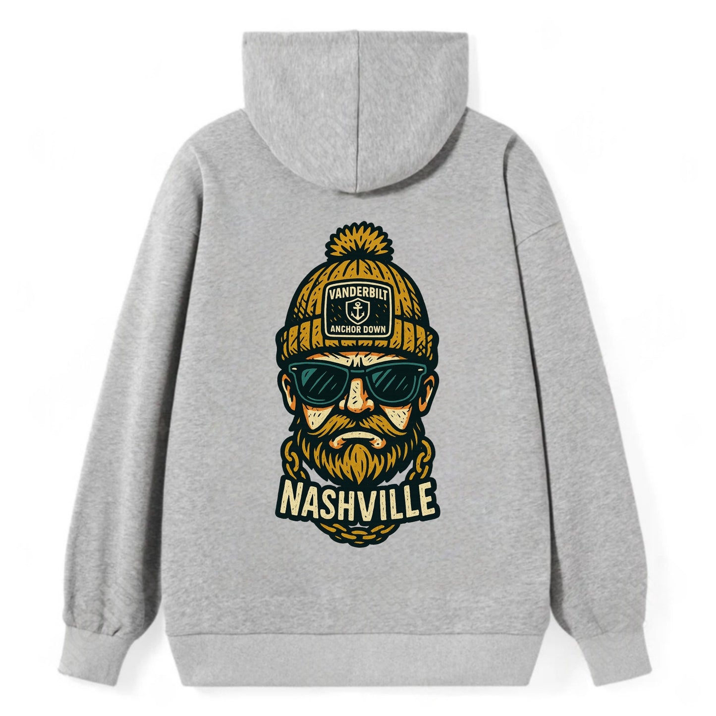 Nashville Commodore wearing Vanderbilt beanie with anchor patch - Classic Pullover Hoodie - Grey