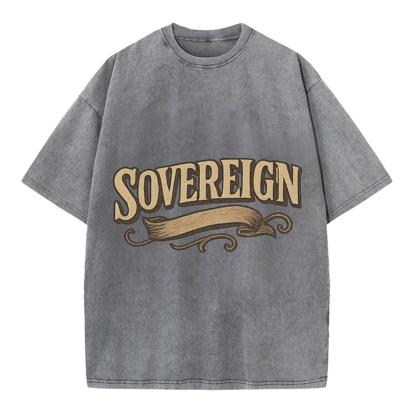 Bold typography design - "SOVEREIGN" - self-ruled, autonomous, in control - Vintage T-shirt - Grey