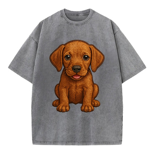 Baby Vizsla Puppy - golden rust coat, soulful eyes, athletic build, front-facing, - Vintage T-shirt