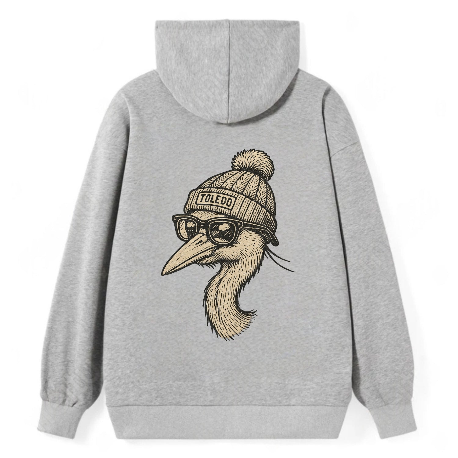 Toledo Great Blue Heron wearing Toledo beanie with pom pom and wayfarer - Classic Pullover Hoodie - Grey