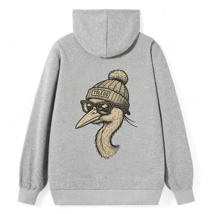Toledo Great Blue Heron wearing Toledo beanie with pom pom and wayfarer - Classic Pullover Hoodie - Grey