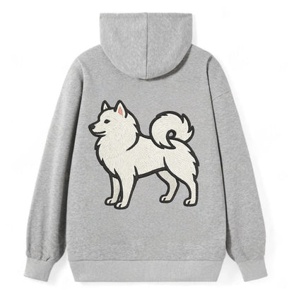 American Eskimo Dog - White spitz embroidered standing design - Classic Pullover Hoodie - Grey