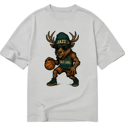 Salt Lake Elk wearing Jazz beanie with saxophone patch and wayfarer sunglasses - Classic T-shirt - Grey