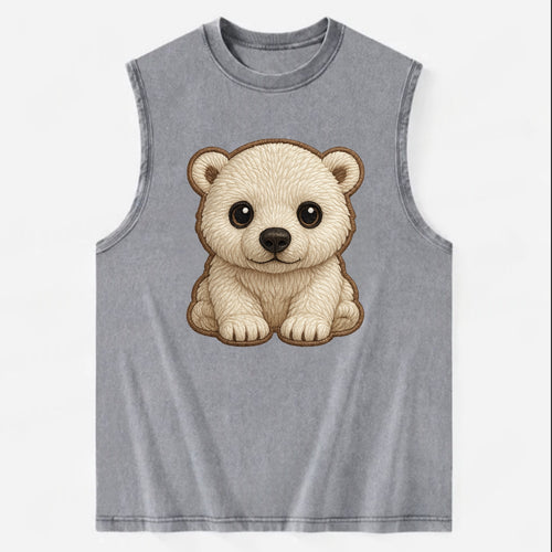 Baby Polar Bear Cub - white fluffy, black nose, dark curious eyes, - Vintage Washed Tank