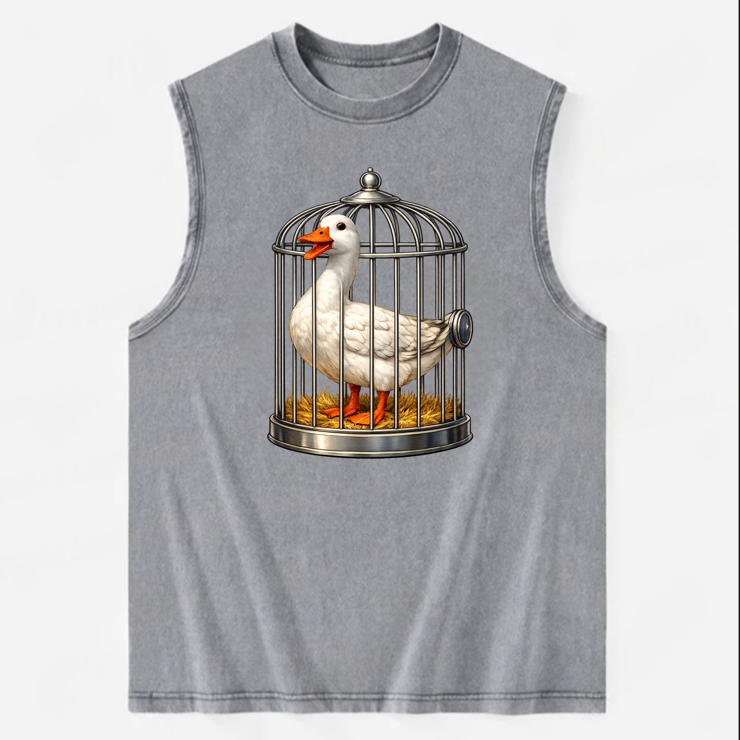 Duck In Cage - Vintage Washed Tank - Grey