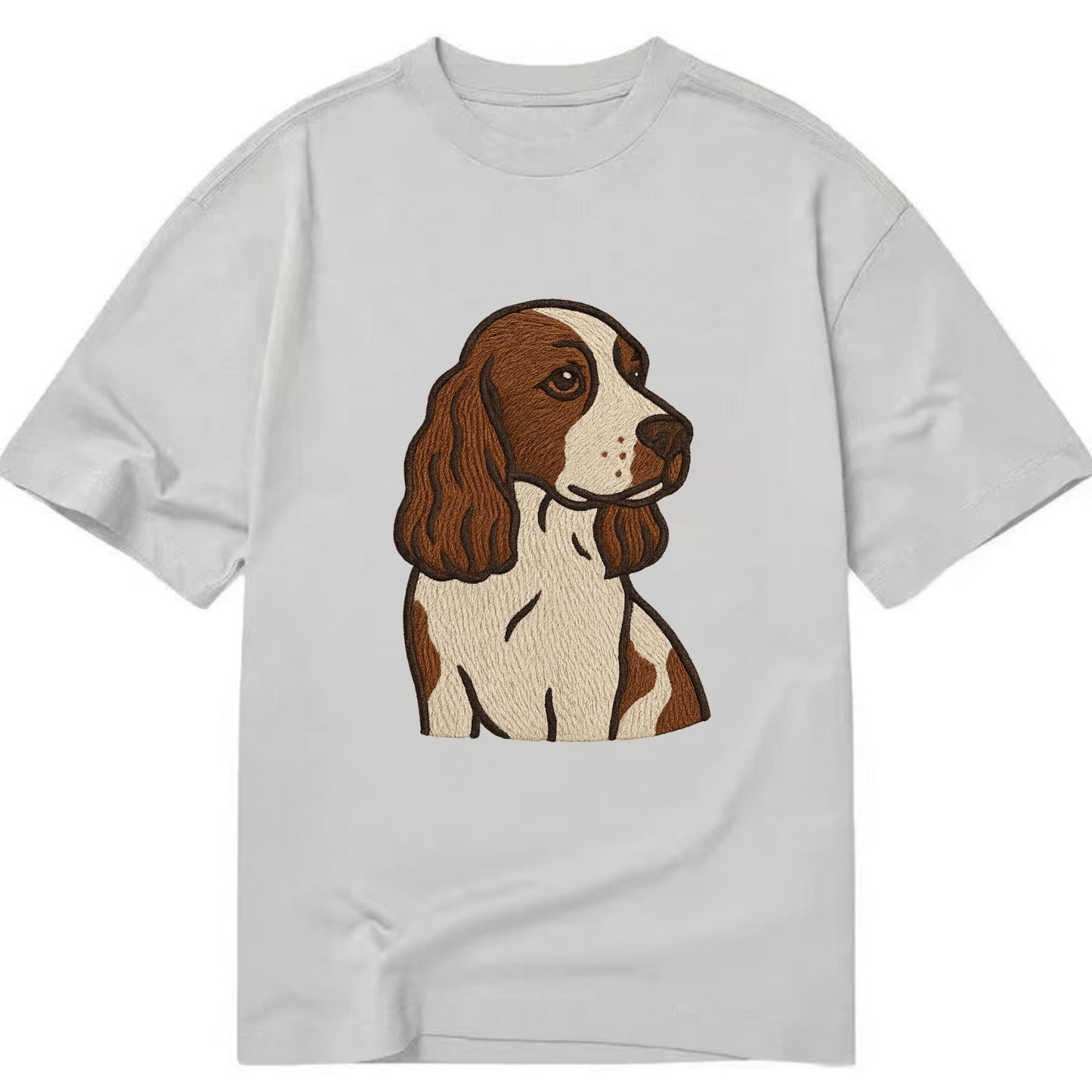 English Cocker Spaniel - Liver and white embroidered design - Classic T-shirt - Grey