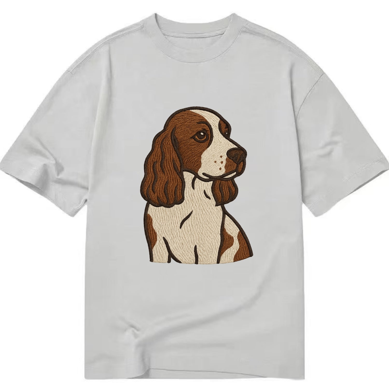 English Cocker Spaniel - Liver and white embroidered design - Classic T-shirt - Grey