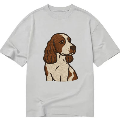 English Cocker Spaniel - Liver and white embroidered design - Classic T-shirt - Grey