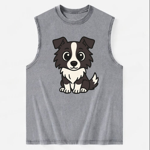 Border Collie - Intense stare sitting pose - Vintage Washed Tank