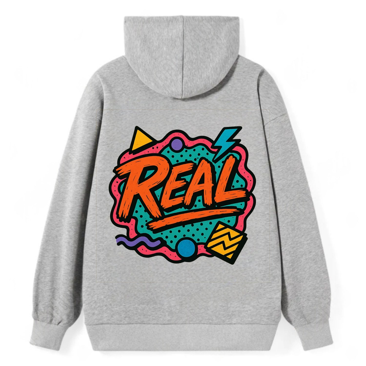 Imperfect brush strokes spelling "Real" - authenticity over perfection, - Classic Pullover Hoodie - Grey