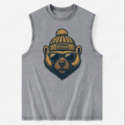 Ann Arbor Wolverine wearing Michigan bea - Vintage Washed Tank - Grey