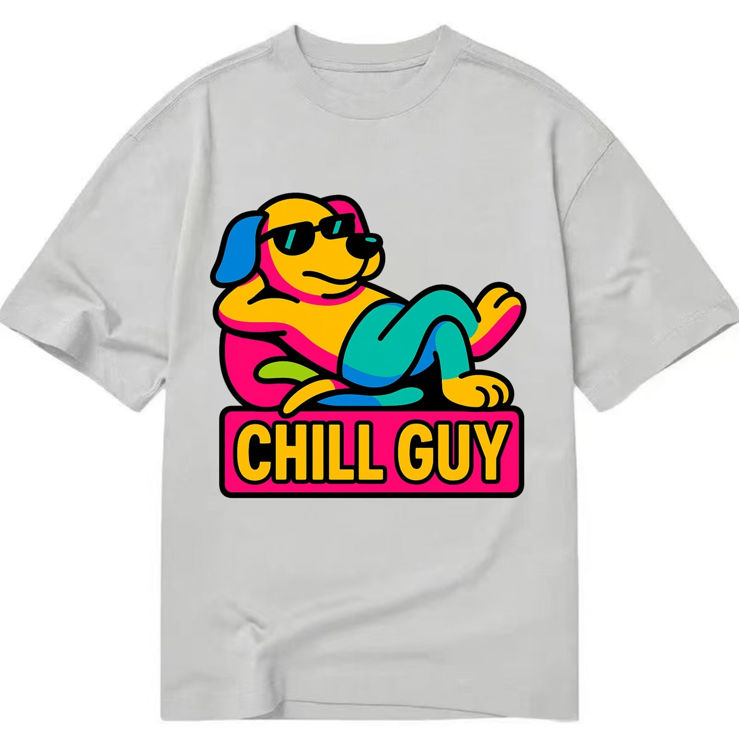 Super relaxed dog character lounging unbothered - "Chill Guy" meme energy, laid - Classic T-shirt - Grey