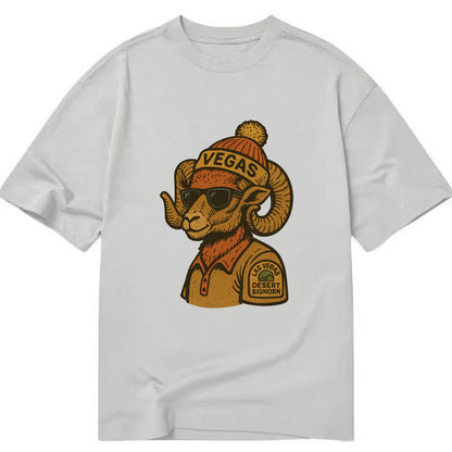 Las Vegas Desert Bighorn wearing Vegas beanie with pom pom and wayfarer sunglasses - Classic T-shirt - Grey
