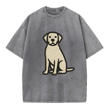 Goldador - Golden Lab mix sitting pose - Vintage T-shirt - Grey