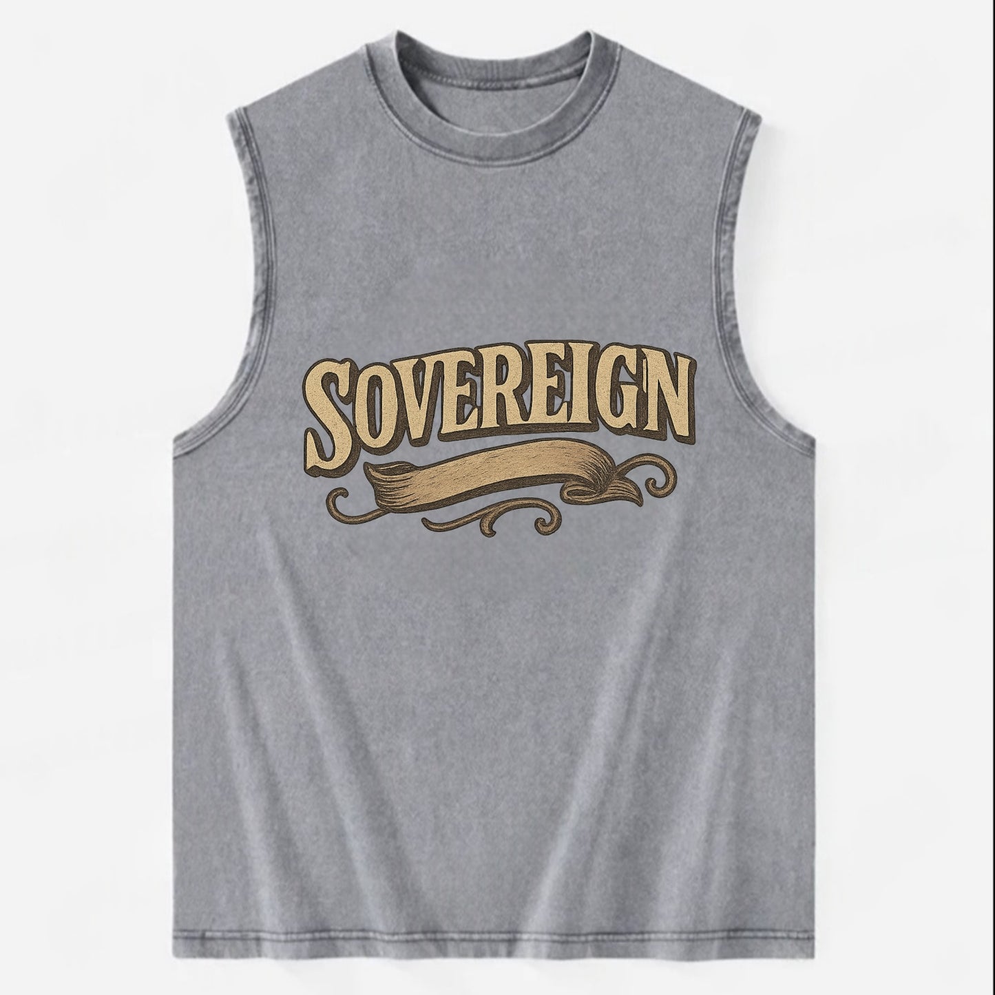 Bold typography design - "SOVEREIGN" - self-ruled, autonomous, in control - Vintage Washed Tank - Grey