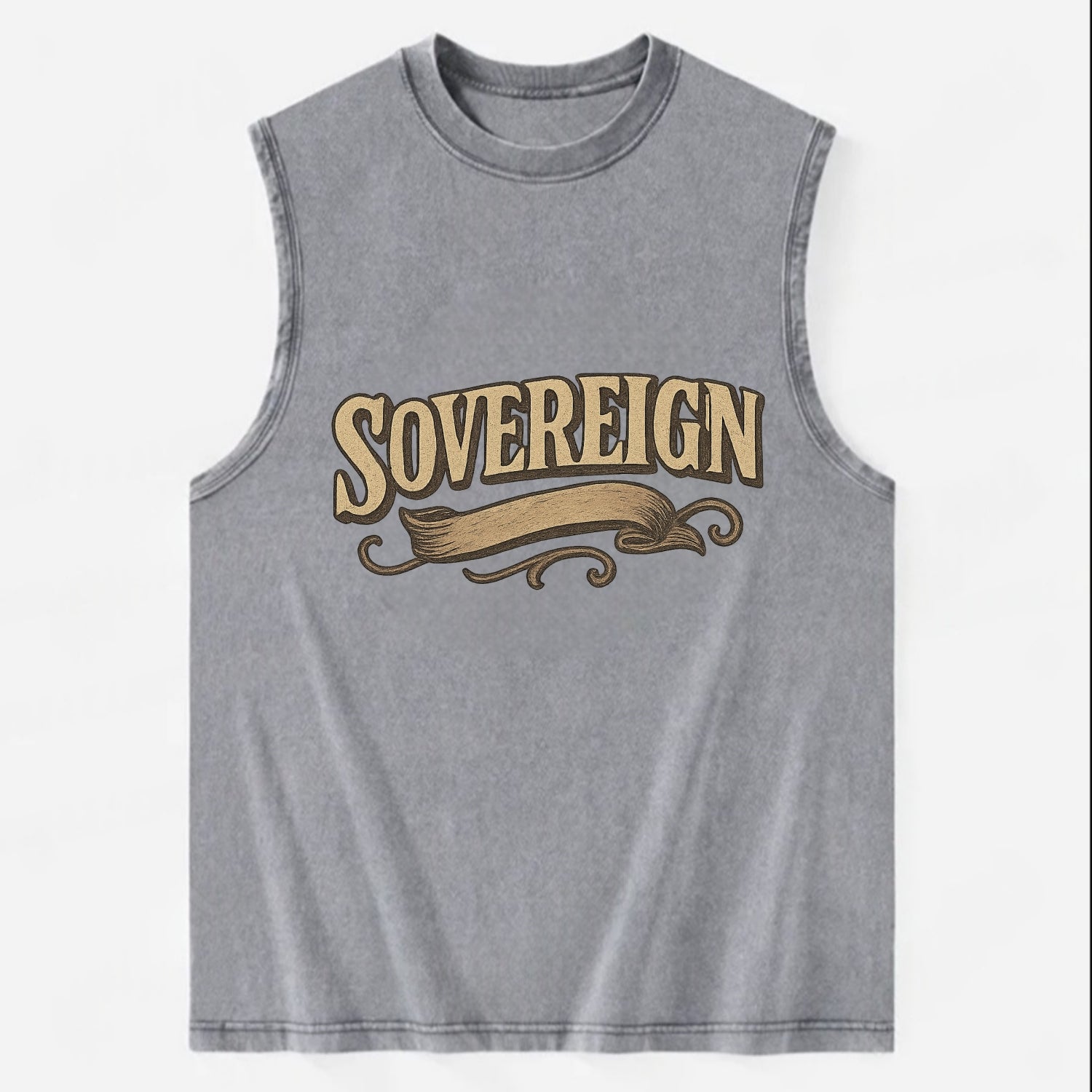 Bold typography design - "SOVEREIGN" - self-ruled, autonomous, in control - Vintage Washed Tank - Grey