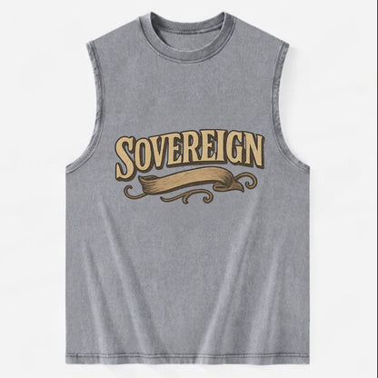 Bold typography design - "SOVEREIGN" - self-ruled, autonomous, in control - Vintage Washed Tank - Grey