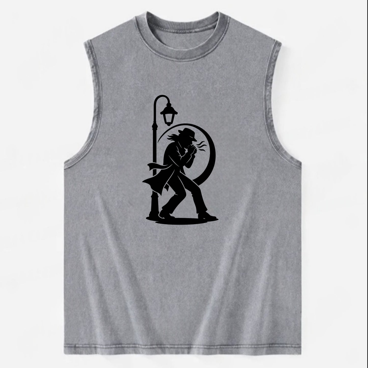 Blues harmonica player under streetlight - Vintage Washed Tank - Grey