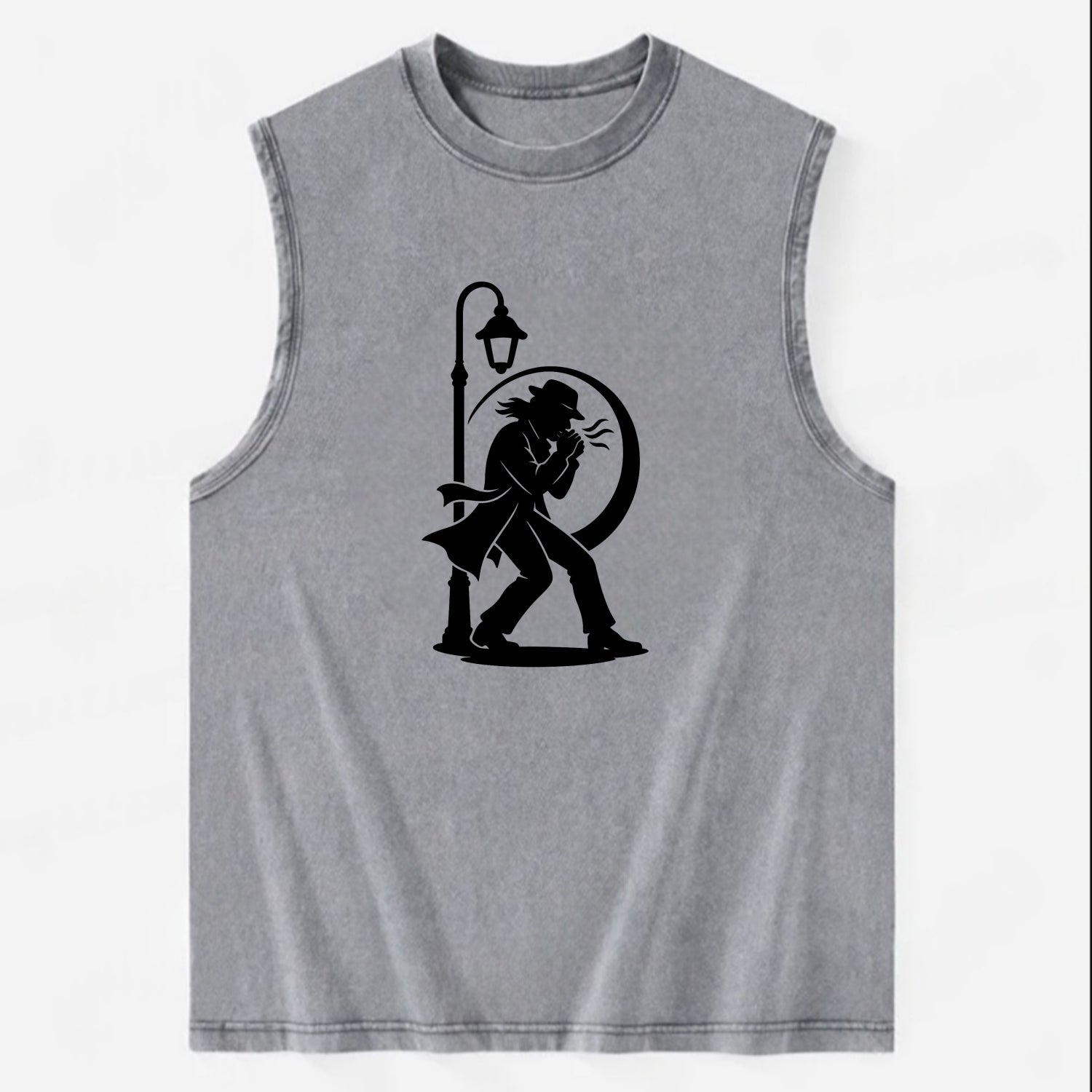 Blues harmonica player under streetlight - Vintage Washed Tank - Grey