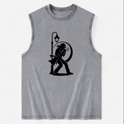 Blues harmonica player under streetlight - Vintage Washed Tank - Grey