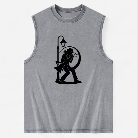 Blues harmonica player under streetlight - Vintage Washed Tank - Grey