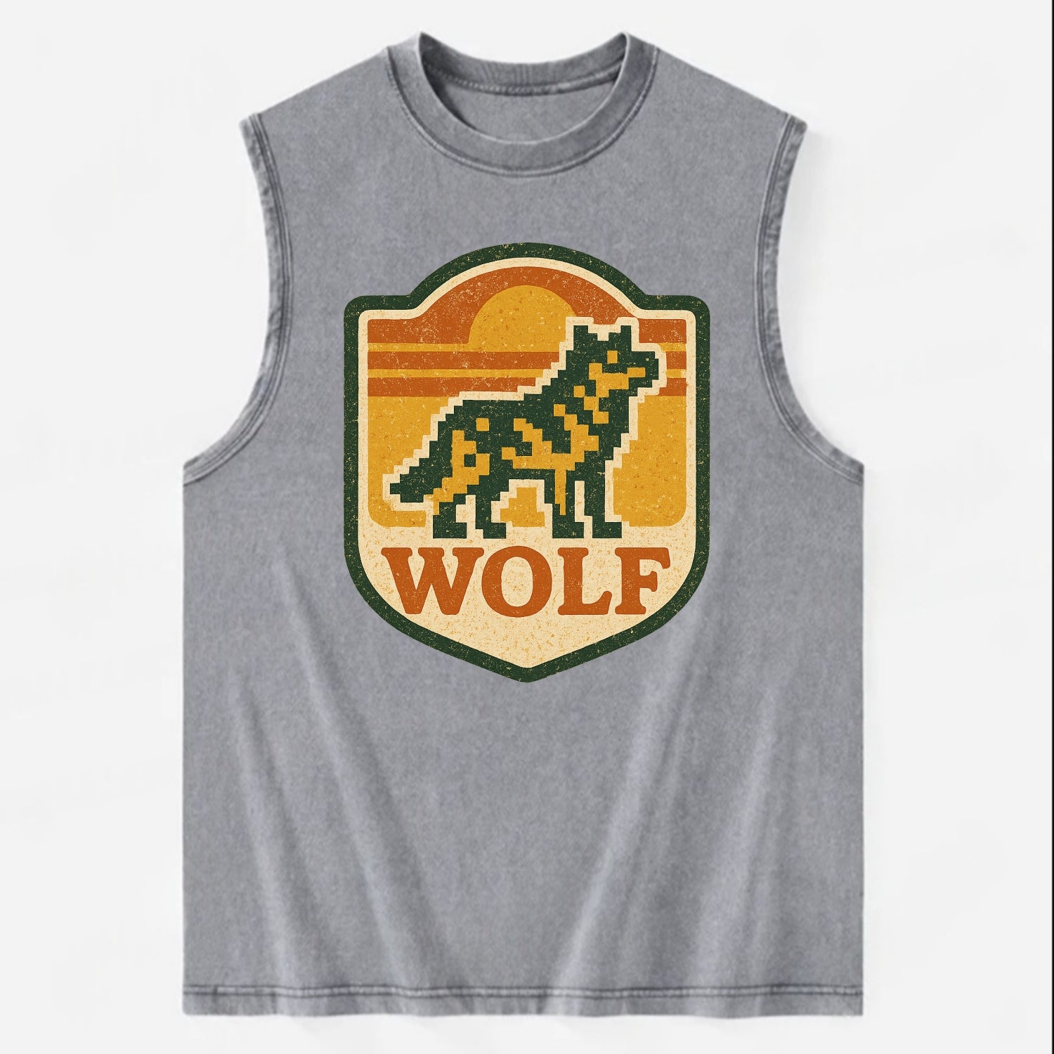 Digital Pixel Wolf  - Vintage Washed Tank - Grey