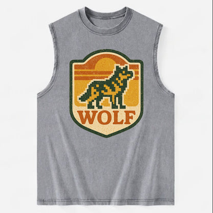 Digital Pixel Wolf  - Vintage Washed Tank - Grey