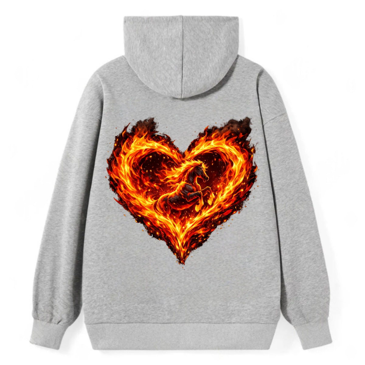 HEART OF FIRE | Flaming heart with horse silhouette inside | Passion - Classic Pullover Hoodie - Grey