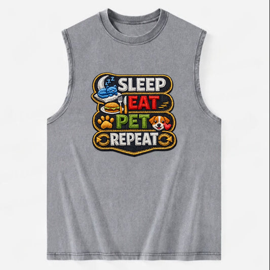 SLEEP EAT PET REPEAT - daily routine icons in multicolor , pet life - Vintage Washed Tank - Grey