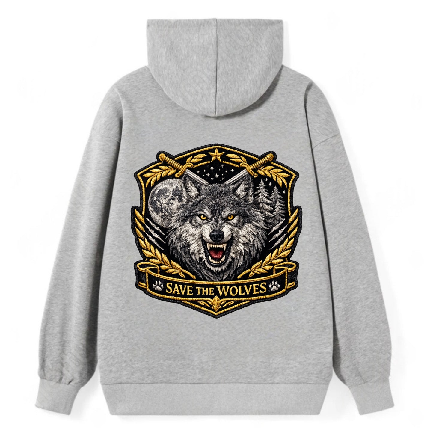 SAVE THE WOLVES - wolf moon in gray , predator protection - Classic Pullover Hoodie - Grey