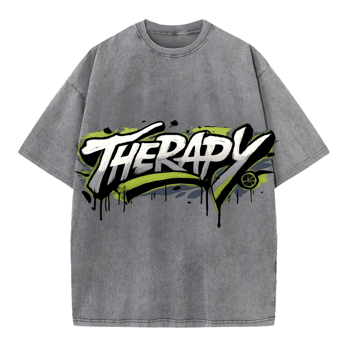 Bold typography design - "THERAPY" - mental health, getting help - Vintage T-shirt - Grey