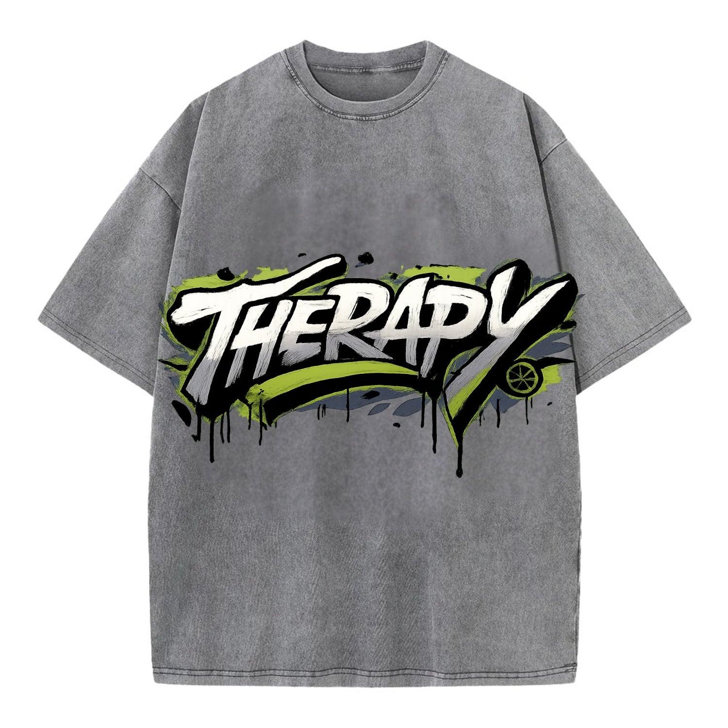 Bold typography design - "THERAPY" - mental health, getting help - Vintage T-shirt - Grey