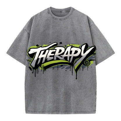 Bold typography design - "THERAPY" - mental health, getting help - Vintage T-shirt - Grey