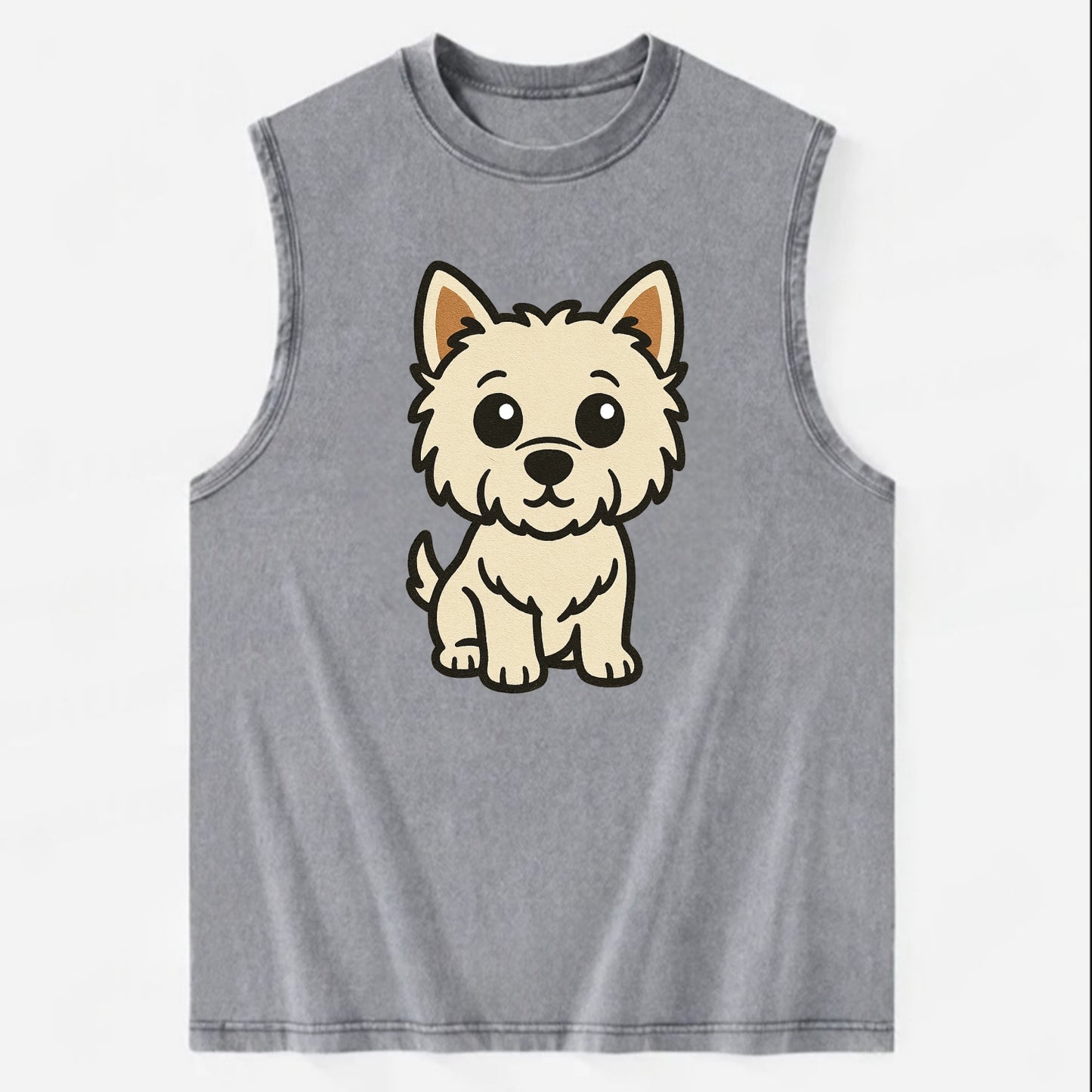 West Highland White Terrier - Alert standing pose - Vintage Washed Tank - Grey