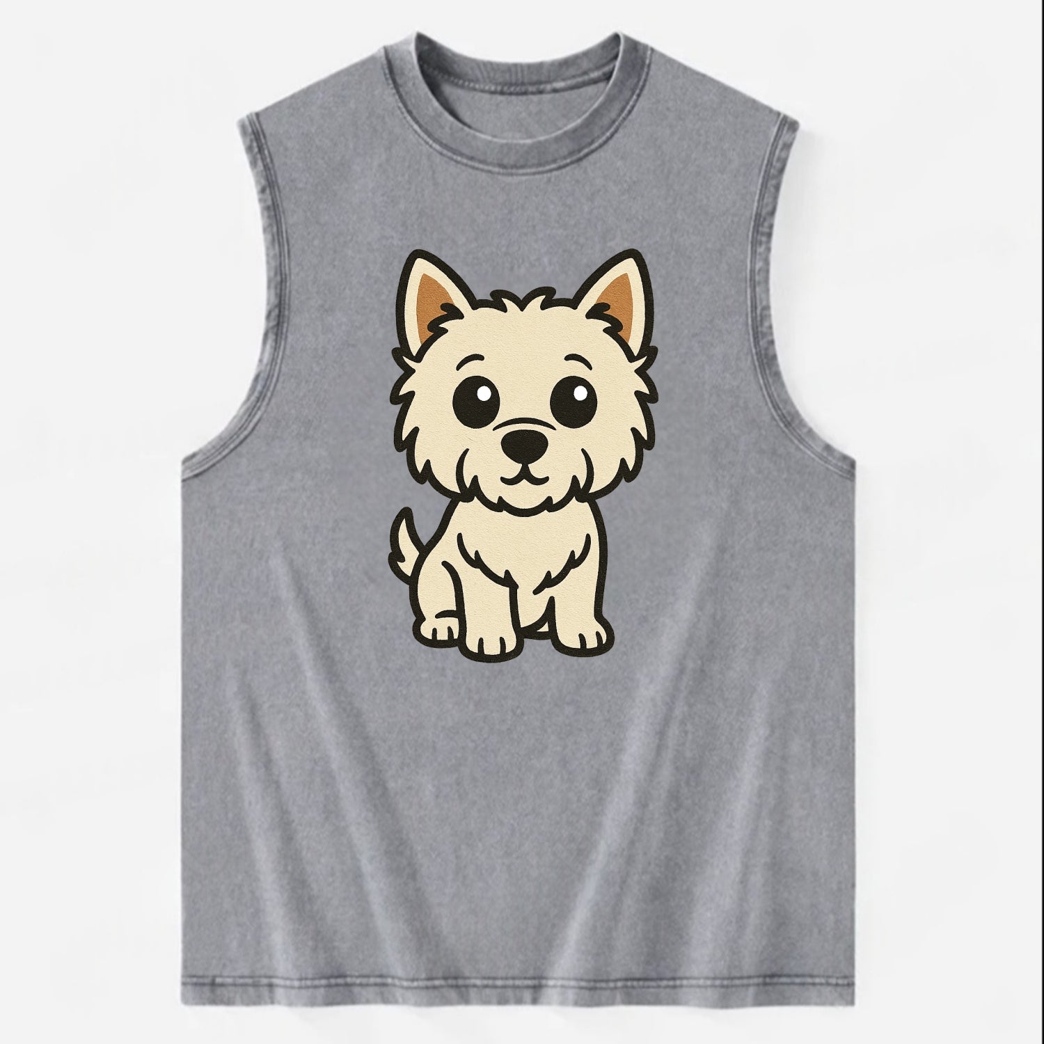 West Highland White Terrier - Alert standing pose - Vintage Washed Tank - Grey