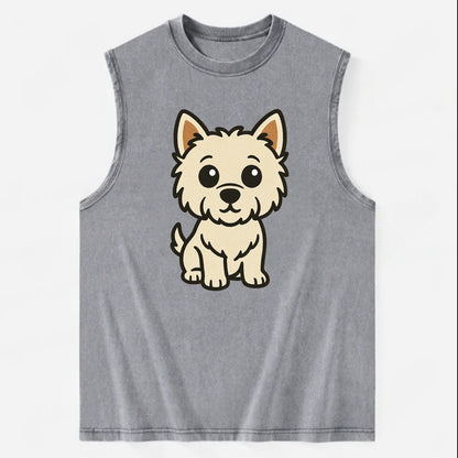 West Highland White Terrier - Alert standing pose - Vintage Washed Tank - Grey