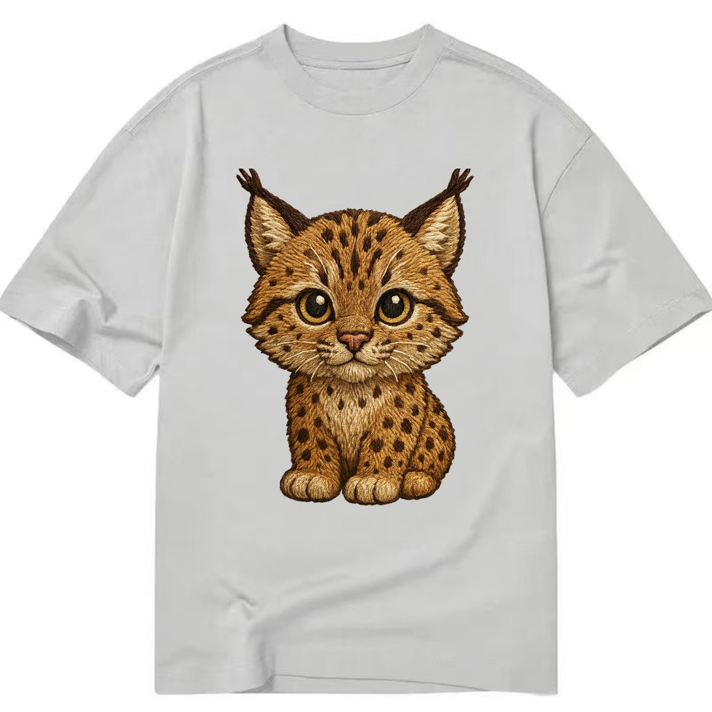 Baby Lynx Cub - tufted ears, spotted fur, golden eyes, front-facing, wild baby - Classic T-shirt - Grey