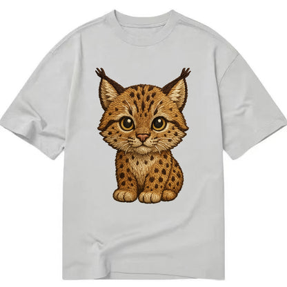 Baby Lynx Cub - tufted ears, spotted fur, golden eyes, front-facing, wild baby - Classic T-shirt - Grey