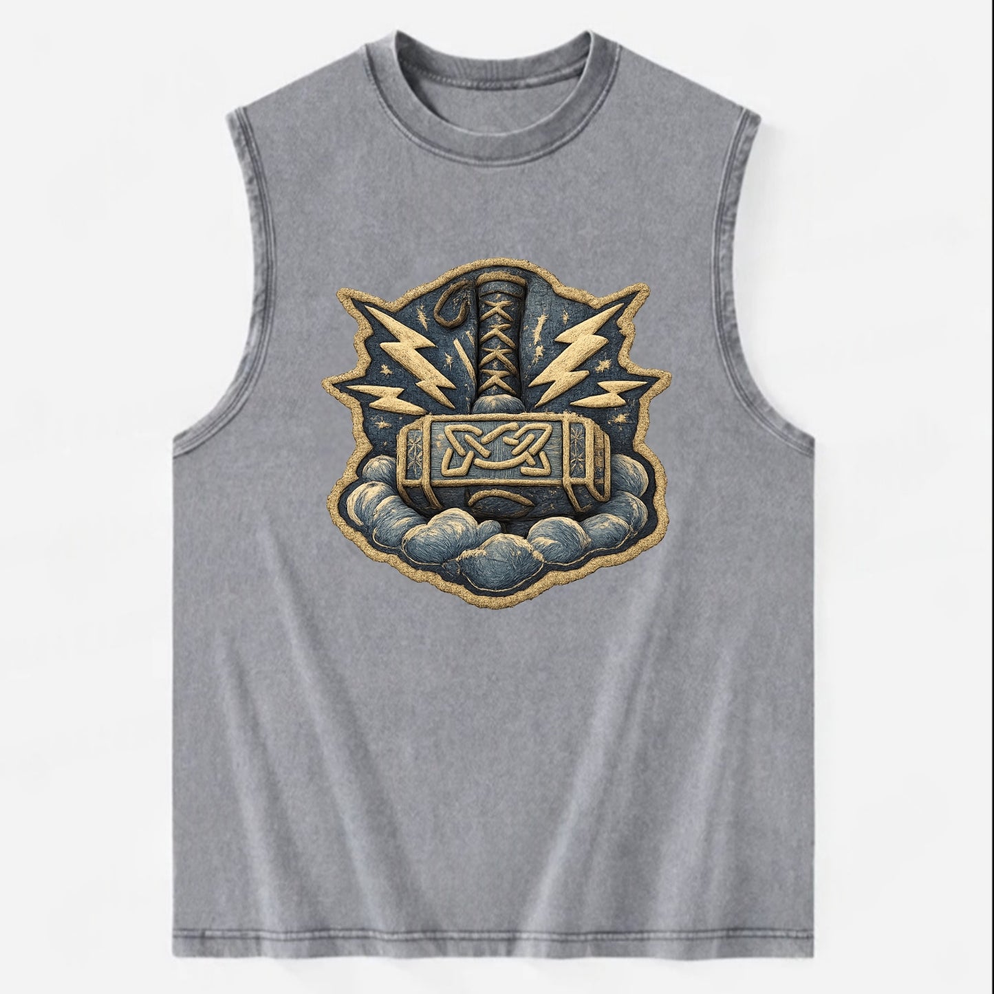 THOR HAMMER MJOLNIR - mighty hammer in silver and blue , thunder god - Vintage Washed Tank - Grey