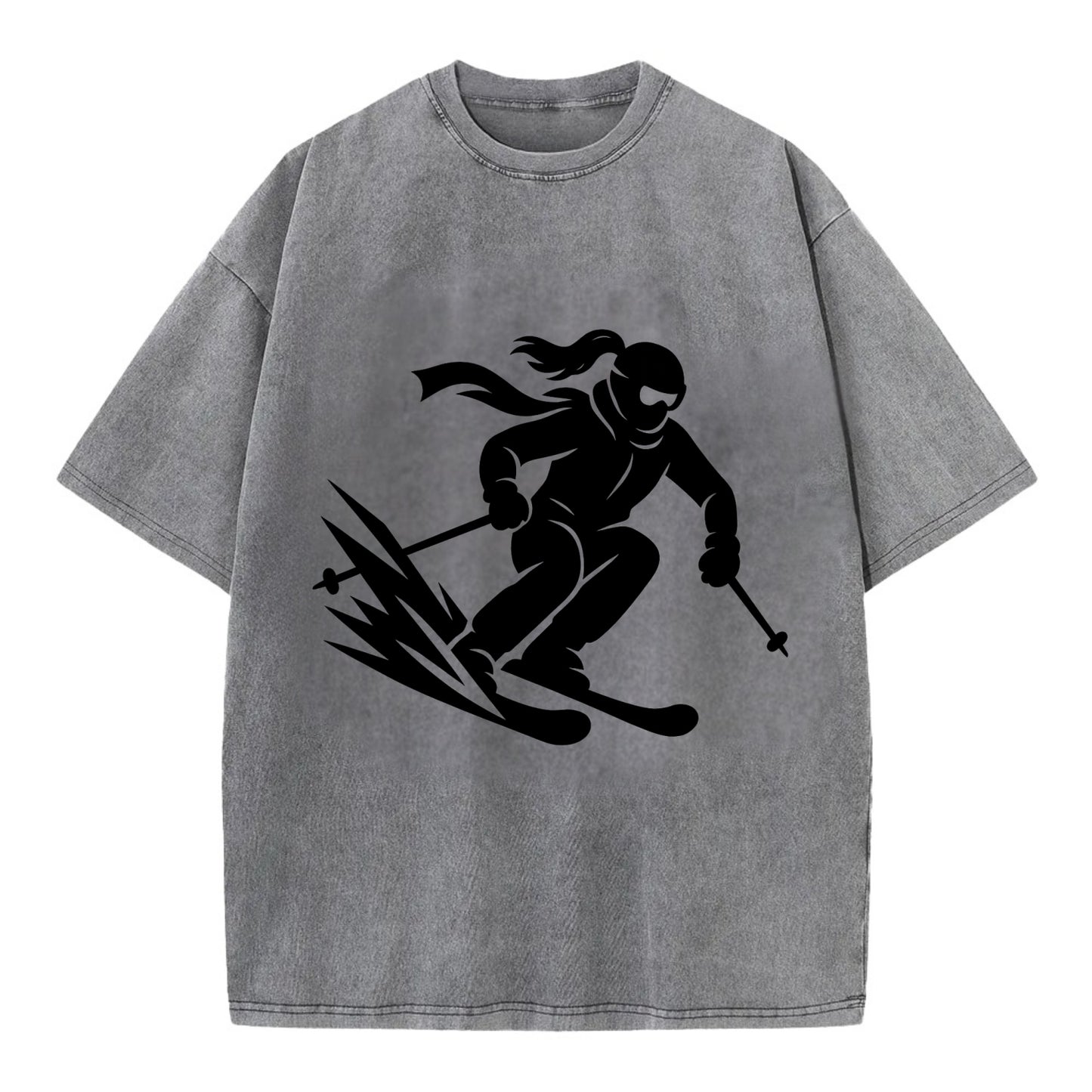 Skier carving down snowy slope - Vintage T-shirt - Grey