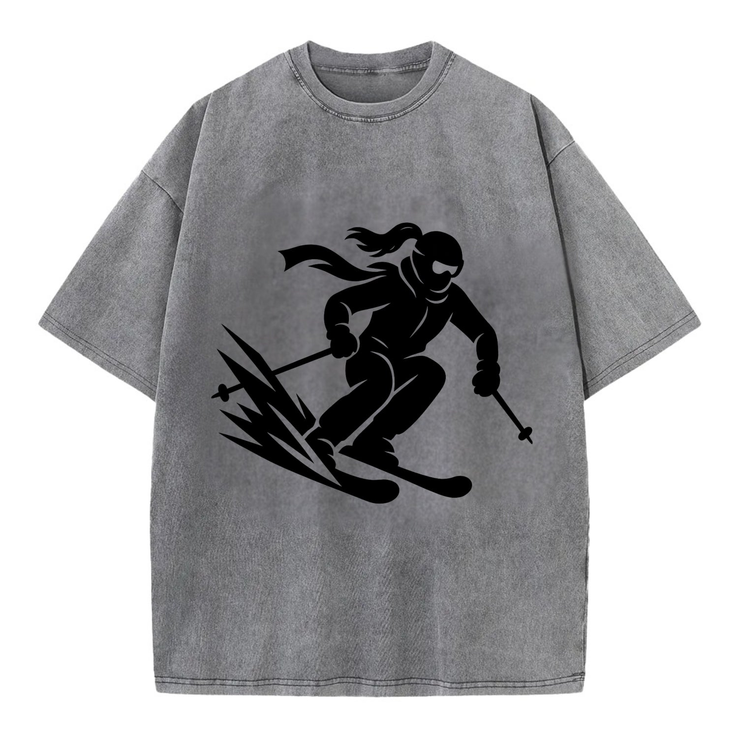 Skier carving down snowy slope - Vintage T-shirt - Grey