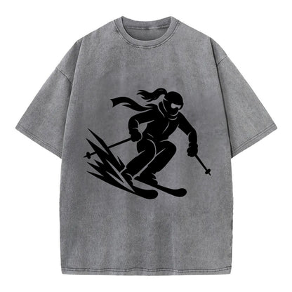 Skier carving down snowy slope - Vintage T-shirt - Grey