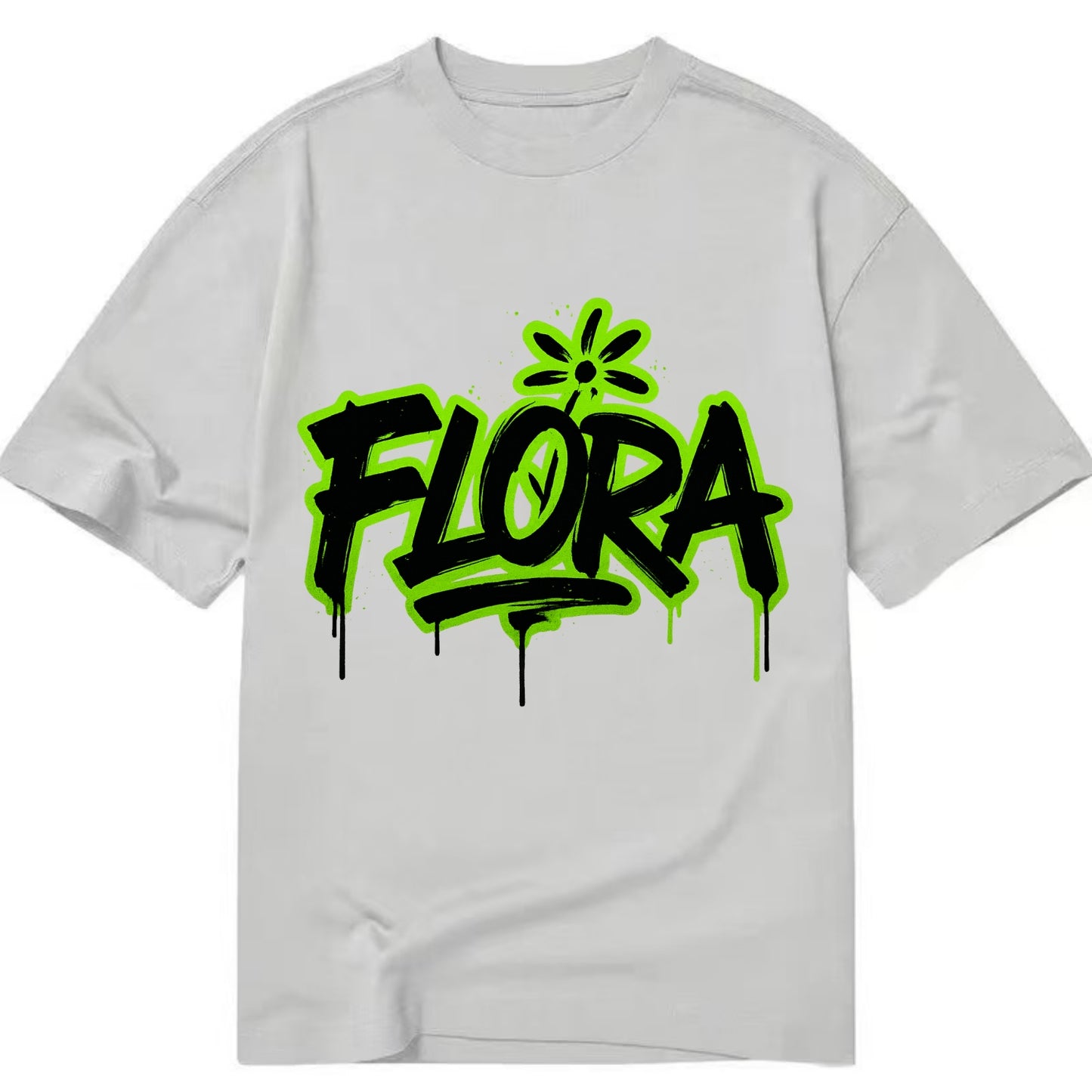 Bold typography design - "FLORA" - plant life, blooming - Classic T-shirt - Grey
