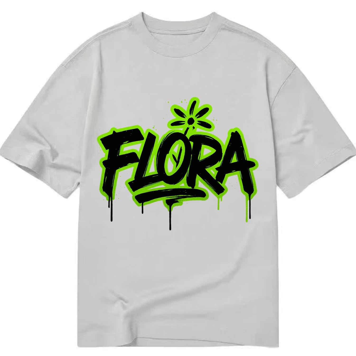 Bold typography design - "FLORA" - plant life, blooming - Classic T-shirt - Grey