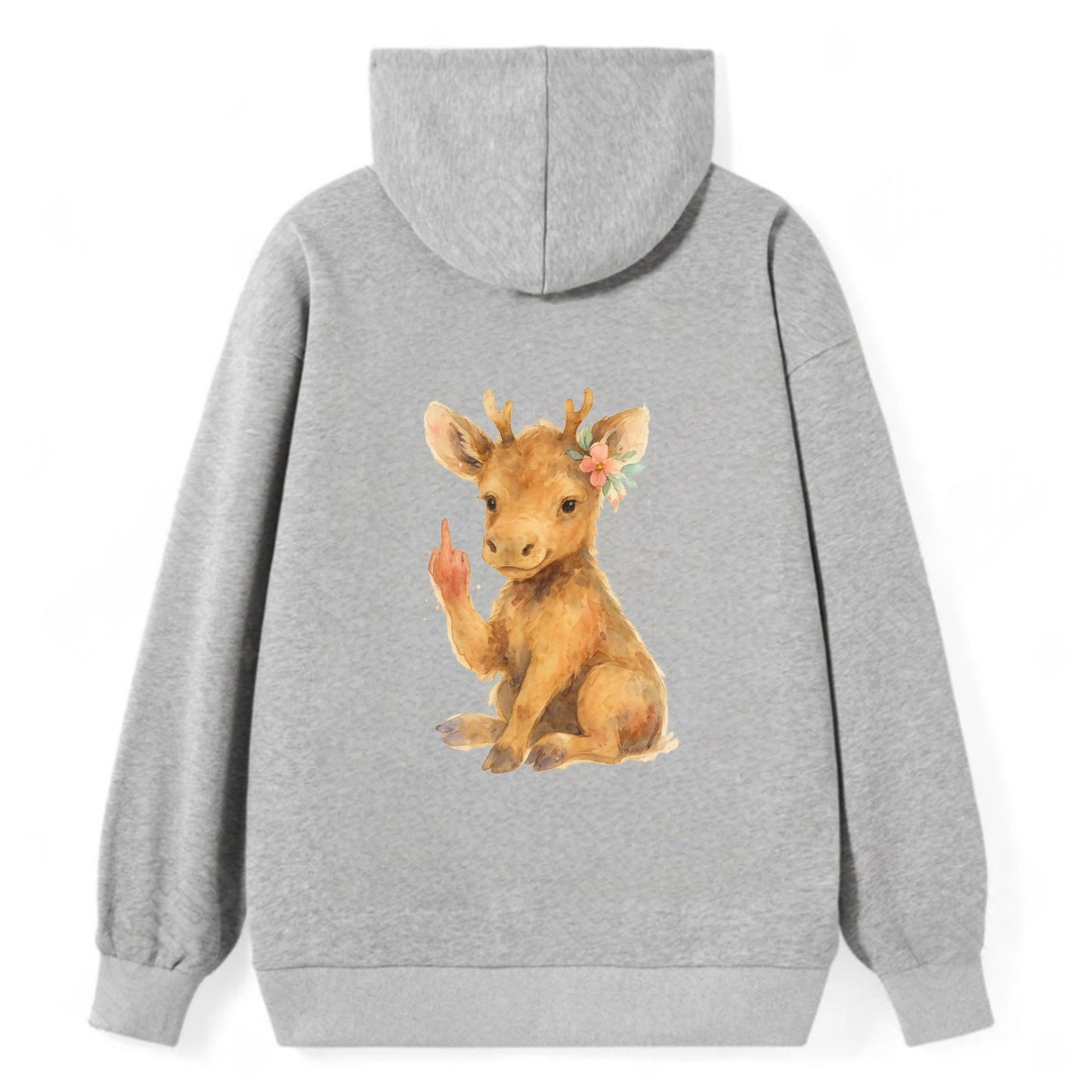 baby moose with adorable tiny antlers, one hoof raised in attitude - Classic Pullover Hoodie - Grey