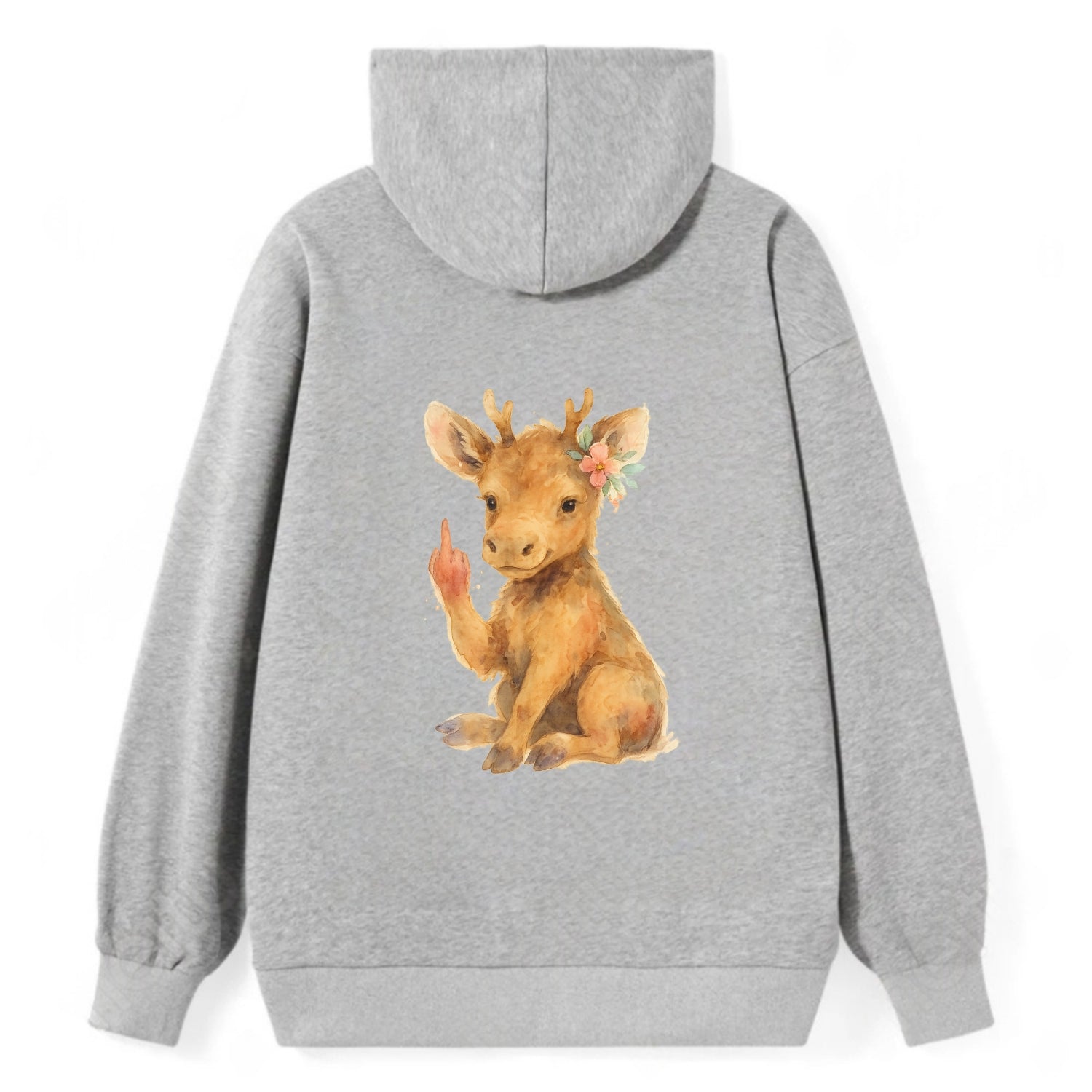 baby moose with adorable tiny antlers, one hoof raised in attitude - Classic Pullover Hoodie - Grey